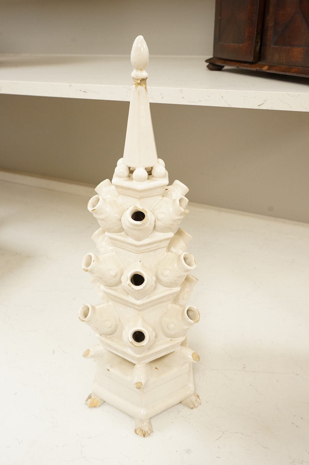 A 19th century Dutch white glazed tulip vase, 55cm high